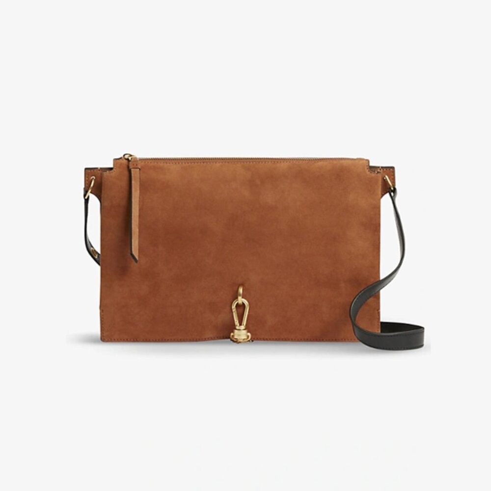 NWT AllSaints Sheringham croc-embossed leather shoulder bag, Desert